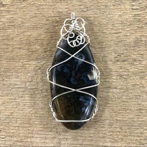 Crazy Lace Plume Agate  Necklace Pendant